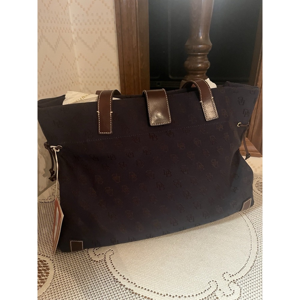 Dooney & Bourke Navy Blue Signature Canvas Leather Handbag Purse Large Tote